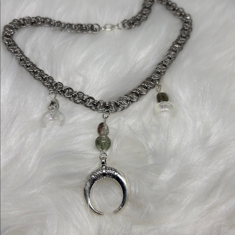 Handmade Stainless Steel Chainmail Choker | Phantom Quartz Gothic Dark Boho - Picture 6 of 7